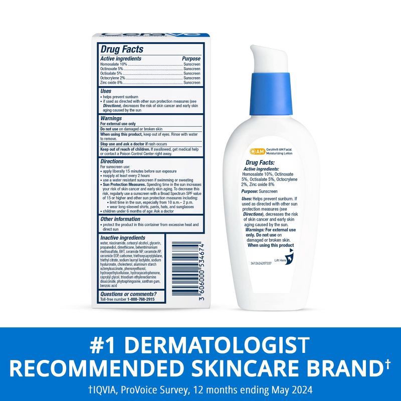 slide 8 of 9, CeraVe Face Moisturizer with Sunscreen, AM Facial Moisturizing Lotion for Normal to Dry Skin - SPF 30 - 2 fl oz​​, 30 x 2 fl oz