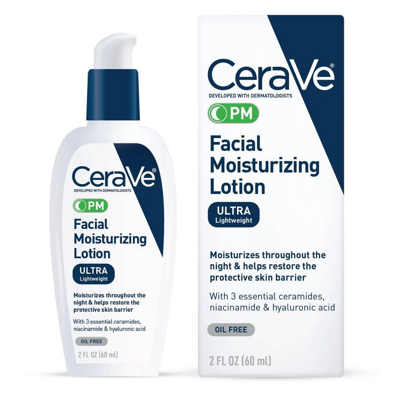 slide 1 of 15, CeraVe PM Moisturizing Lotion, Night Cream for All Skin TypeS - 2 fl oz​​, 2 fl oz