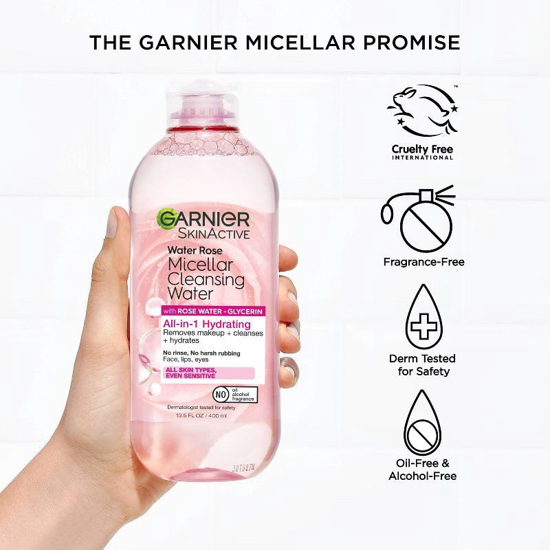 slide 5 of 10, Garnier SkinActive Water Rose Micellar Cleansing Water - 13.5 fl oz, 13.5 fl oz