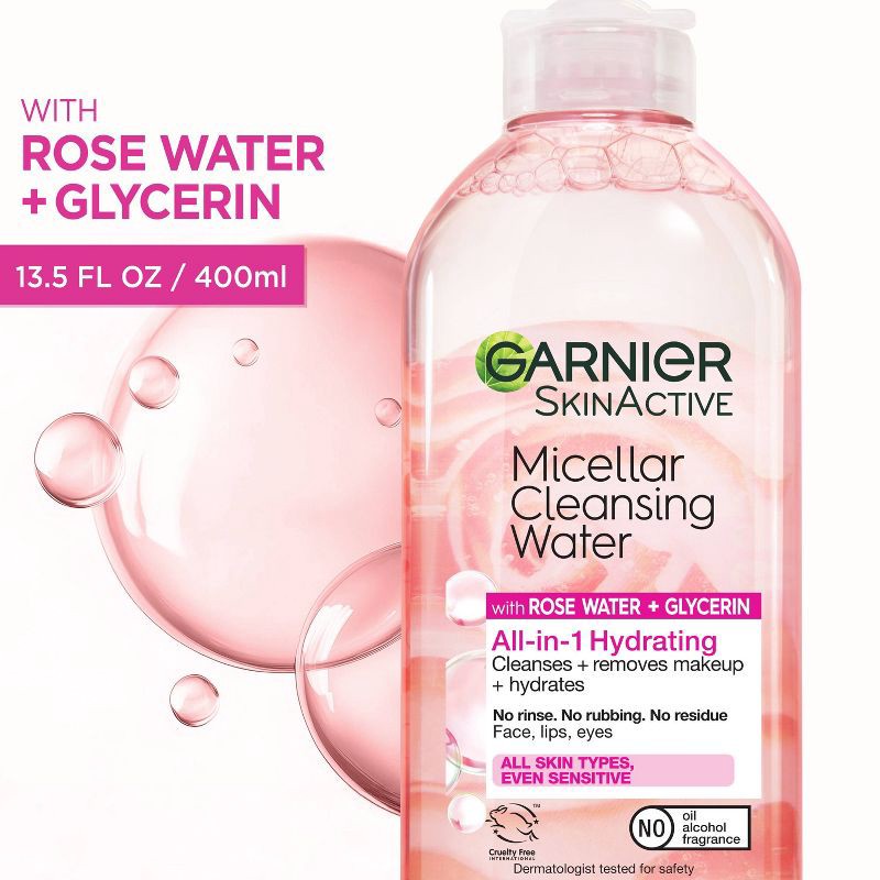 slide 10 of 10, Garnier SkinActive Water Rose Micellar Cleansing Water - 13.5 fl oz, 13.5 fl oz