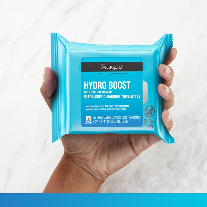 slide 2 of 10, Neutrogena Hydro Boost Face Cleansing Makeup Wipes with Hyaluronic Acid - 25ct, 25 ct