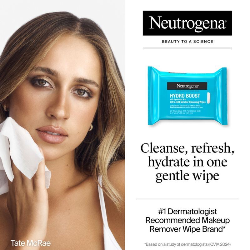 slide 3 of 13, Neutrogena Hydro Boost Makeup Remover Wipes - Ultra Soft Micellar Facial Cleansing with Hyaluronic Acid - 25ct, 25 ct