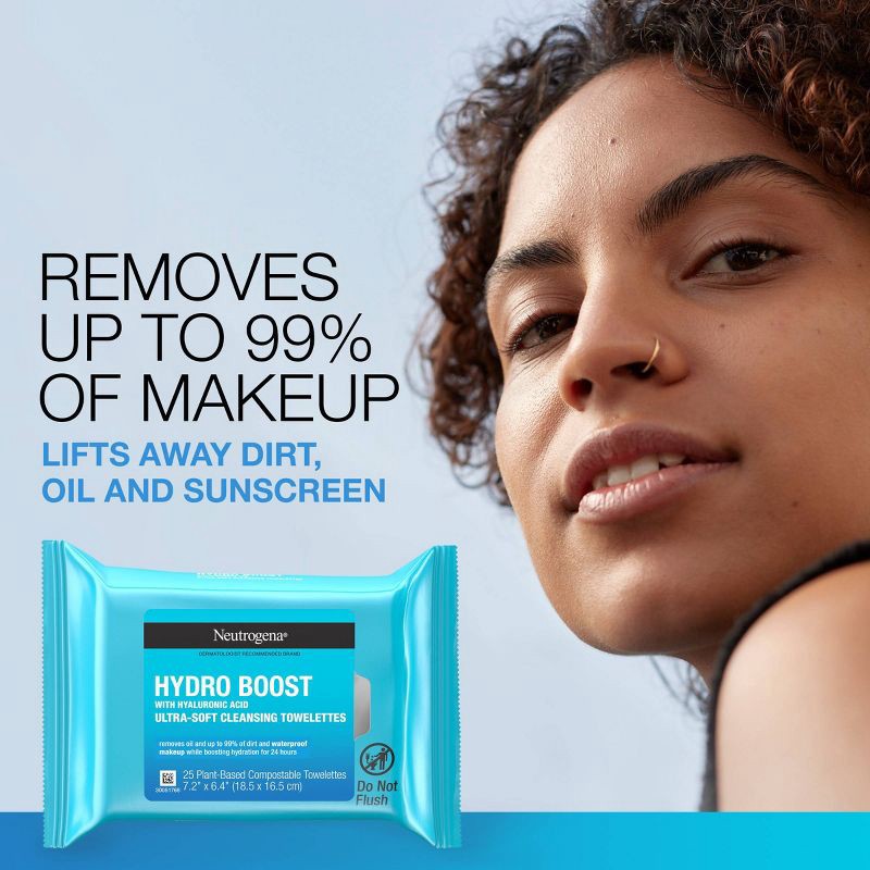 slide 3 of 10, Neutrogena Hydro Boost Face Cleansing Makeup Wipes with Hyaluronic Acid - 25ct, 25 ct