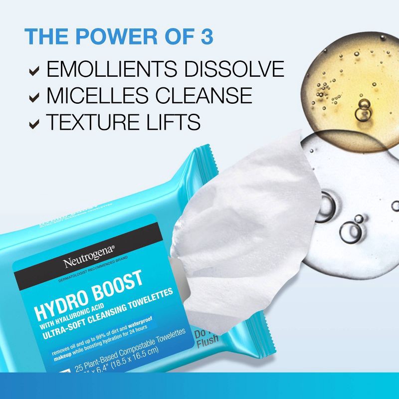 slide 4 of 10, Neutrogena Hydro Boost Face Cleansing Makeup Wipes with Hyaluronic Acid - 25ct, 25 ct