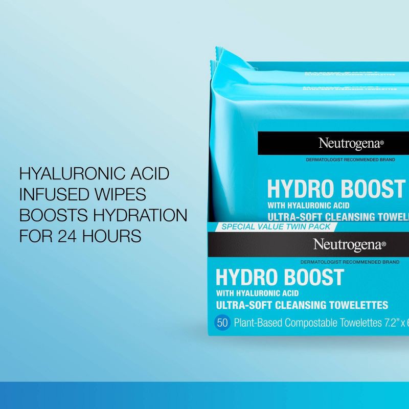 slide 6 of 10, Neutrogena Hydro Boost Face Cleansing Makeup Wipes with Hyaluronic Acid - 25ct, 25 ct