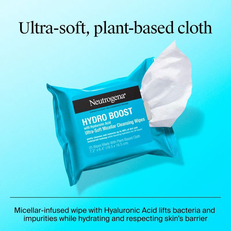 slide 8 of 13, Neutrogena Hydro Boost Makeup Remover Wipes - Ultra Soft Micellar Facial Cleansing with Hyaluronic Acid - 25ct, 25 ct