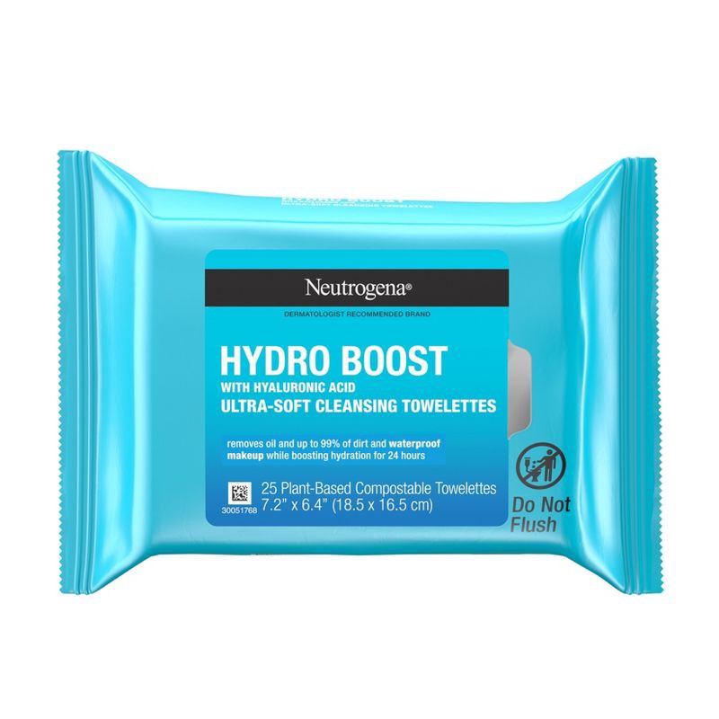 slide 10 of 10, Neutrogena Hydro Boost Face Cleansing Makeup Wipes with Hyaluronic Acid - 25ct, 25 ct