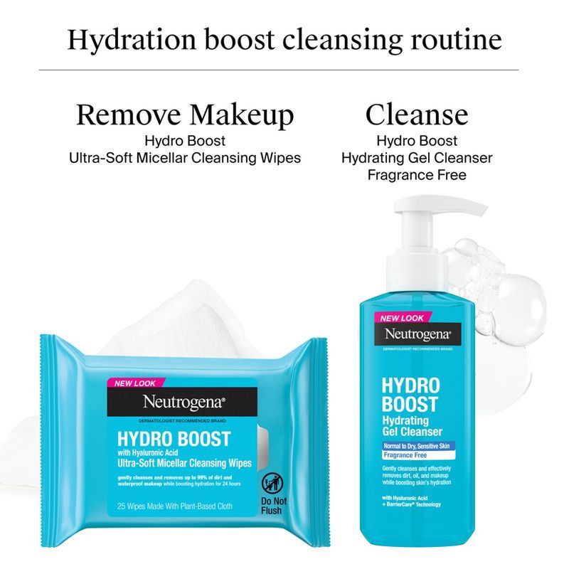 slide 10 of 13, Neutrogena Hydro Boost Makeup Remover Wipes - Ultra Soft Micellar Facial Cleansing with Hyaluronic Acid - 25ct, 25 ct