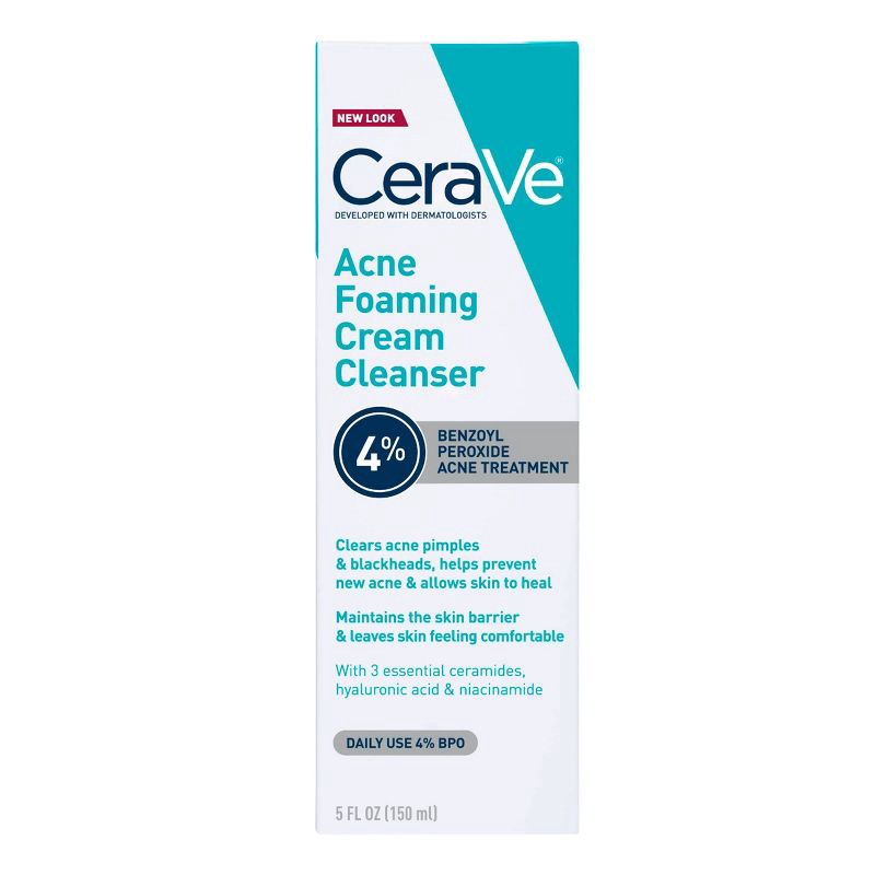 slide 2 of 12, CeraVe Acne Foaming Cream Face Cleanser, Acne Treatment Face Wash - Fragrance-Free - 5oz, 5 oz