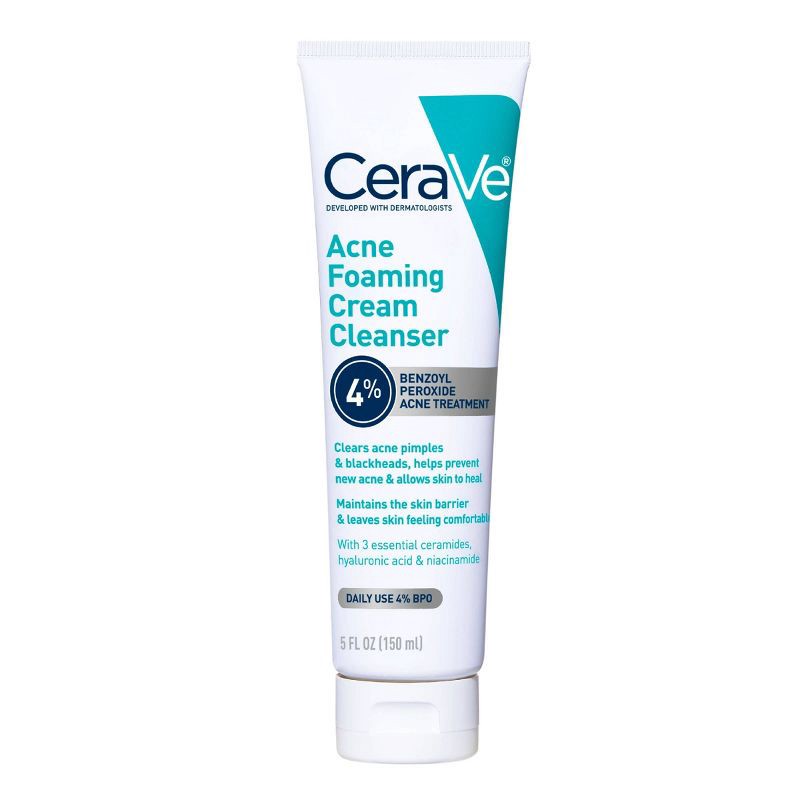 slide 1 of 12, CeraVe Acne Foaming Cream Face Cleanser, Acne Treatment Face Wash - Fragrance-Free - 5oz, 5 oz