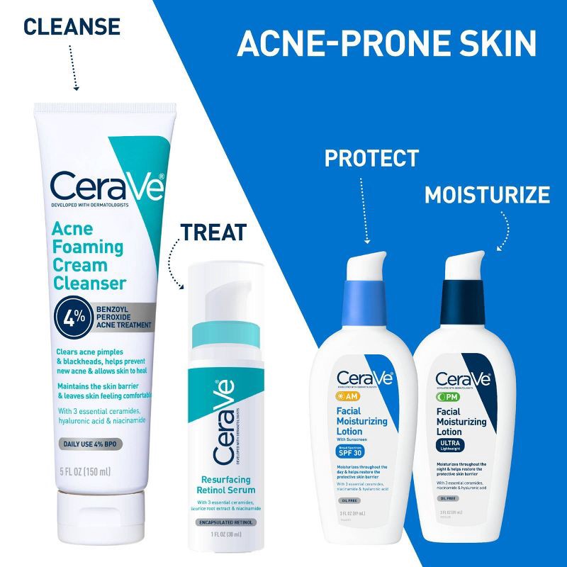 slide 7 of 12, CeraVe Acne Foaming Cream Face Cleanser, Acne Treatment Face Wash - Fragrance-Free - 5oz, 5 oz