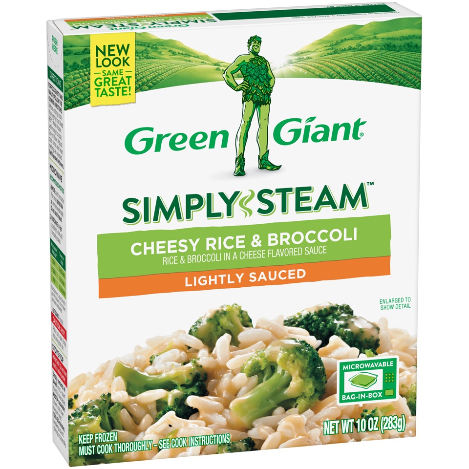slide 2 of 8, Green Giant Simply Steam Lightly Sauced Cheesy Rice & Broccoli 10 oz, 10 oz