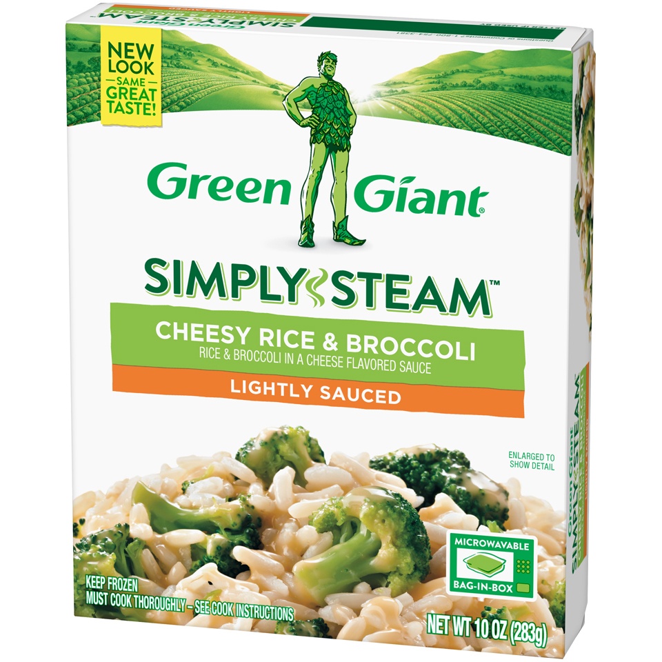 slide 3 of 8, Green Giant Simply Steam Lightly Sauced Cheesy Rice & Broccoli 10 oz, 10 oz