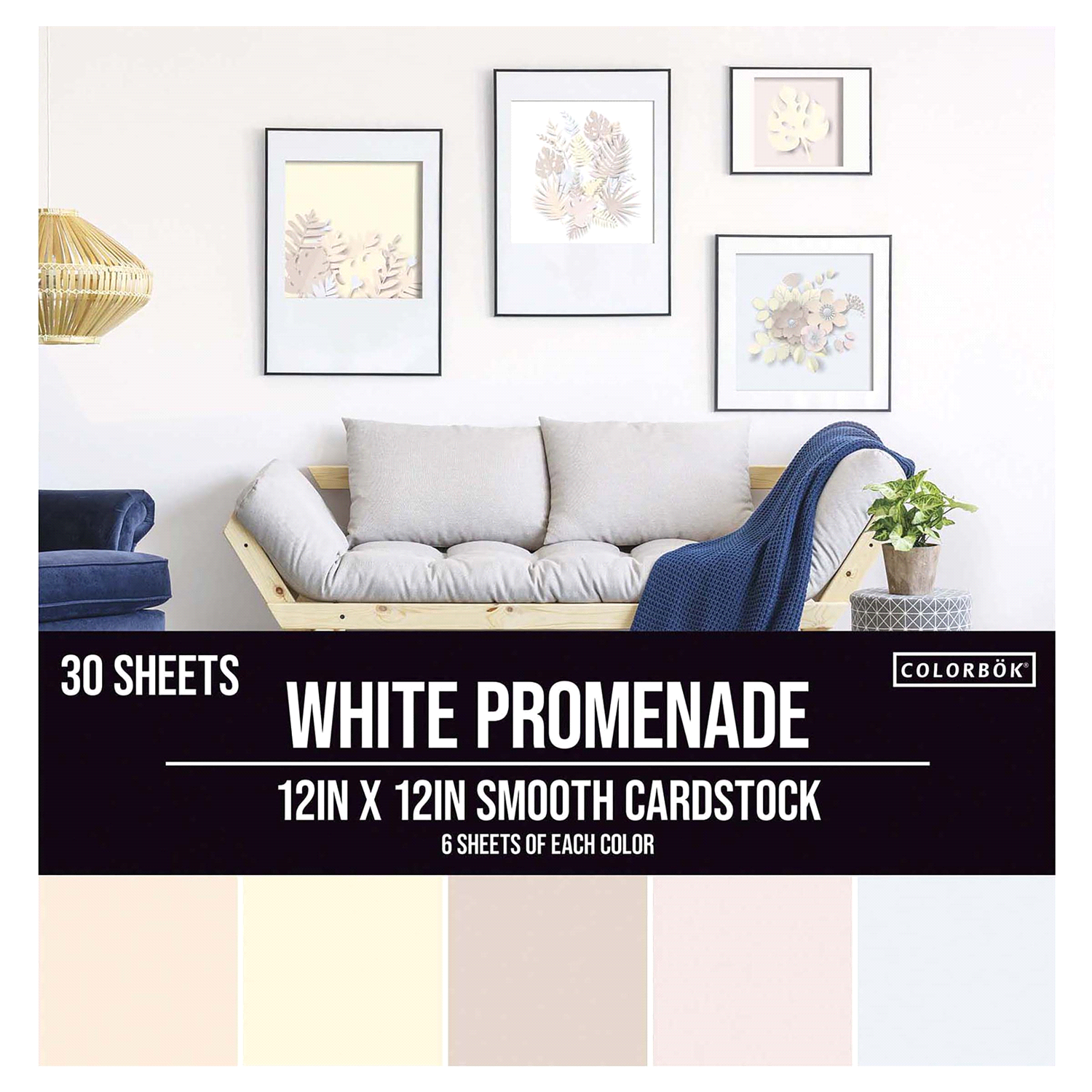 slide 1 of 1, COLORBOK Cardstock, White Promenade Smooth Pack, 12" x 12", 30 ct