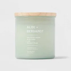 2-Wick Tinted Glass Aloe + Bergamot Lidded Jar Candle Light Green 14.5oz - Threshold™: Palm & Paraffin Wax, 40hr Burn Time