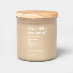 2-Wick Tinted Glass Tea Tree + Spearmint Lidded Jar Candle Light Beige 14.5oz - Threshold™: Palm & Paraffin Wax, 40hr Burn Time