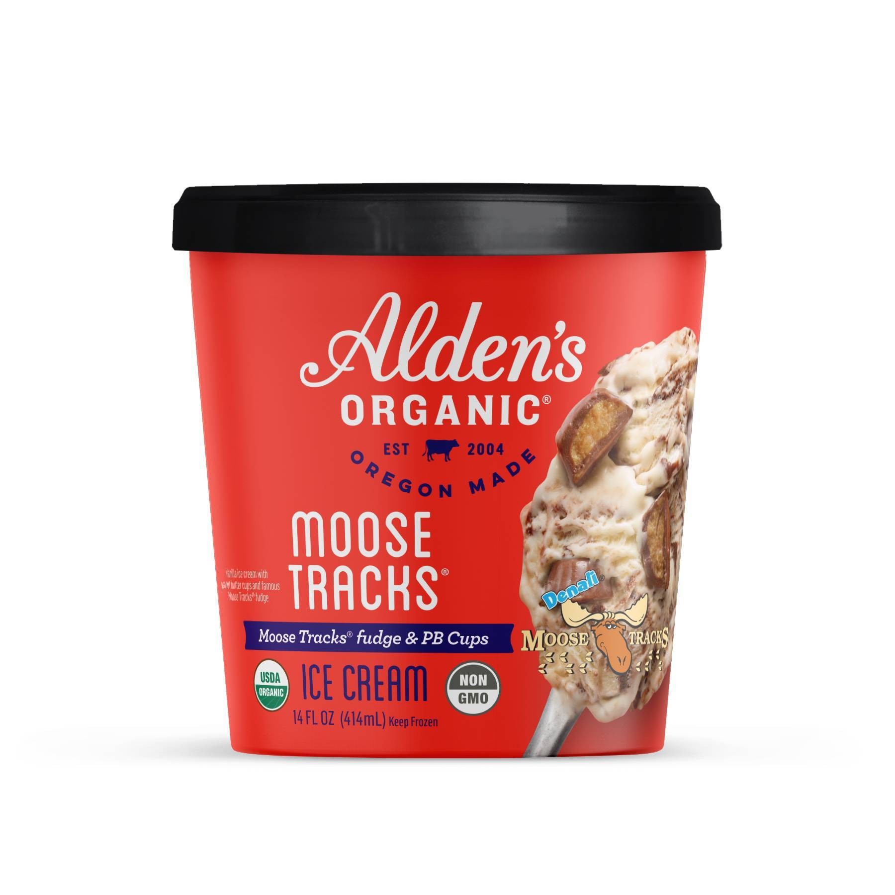 slide 1 of 2, Alden's Organic Denali Moose Tracks Ice Cream, 14 fl oz