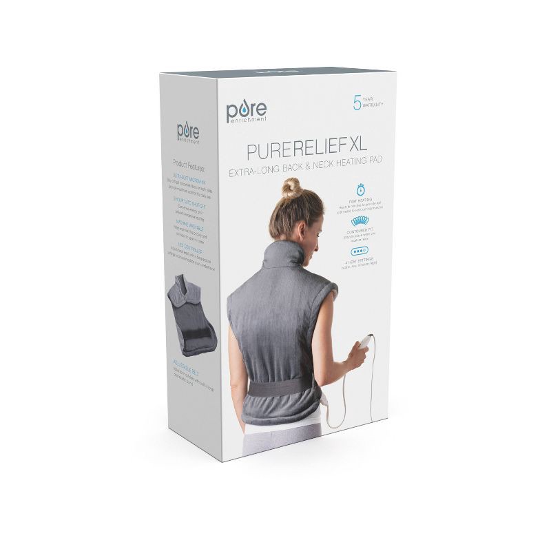 slide 2 of 10, Pure Enrichment PureRelief XL Extra-Long Back and Neck Heating Pad - 29" x 24" - Gray, 1 ct