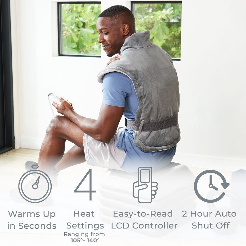 slide 4 of 10, Pure Enrichment PureRelief XL Extra-Long Back and Neck Heating Pad - 29" x 24" - Gray, 1 ct