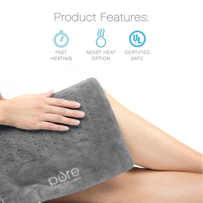 slide 3 of 8, Pure Enrichment PureRelief with 4 Heat Settings and 2hr Auto Shut-off Deluxe Heating Pad - 12" x 24" - Gray, 1 ct