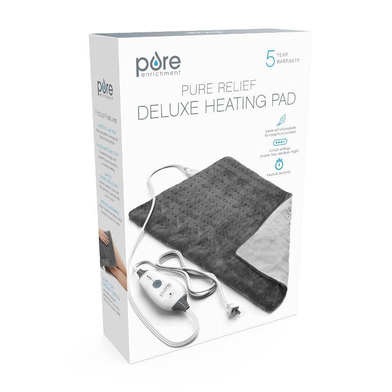 slide 6 of 7, Pure Enrichment PureRelief with 4 Heat Settings and 2hr Auto Shut-off Deluxe Heating Pad - 12"x24" - Gray, 1 ct