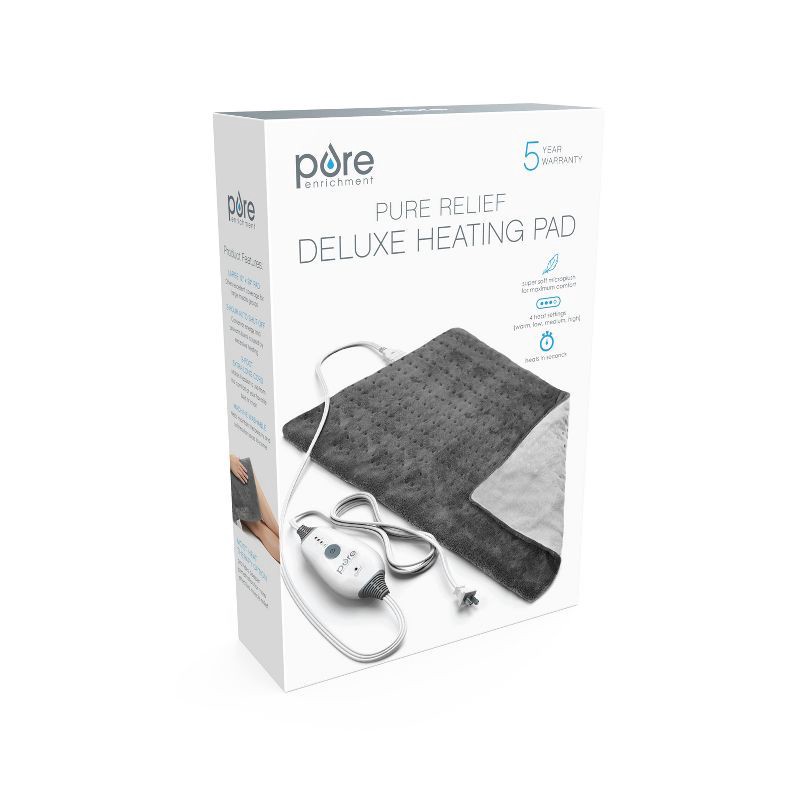 slide 2 of 8, Pure Enrichment PureRelief with 4 Heat Settings and 2hr Auto Shut-off Deluxe Heating Pad - 12" x 24" - Gray, 1 ct