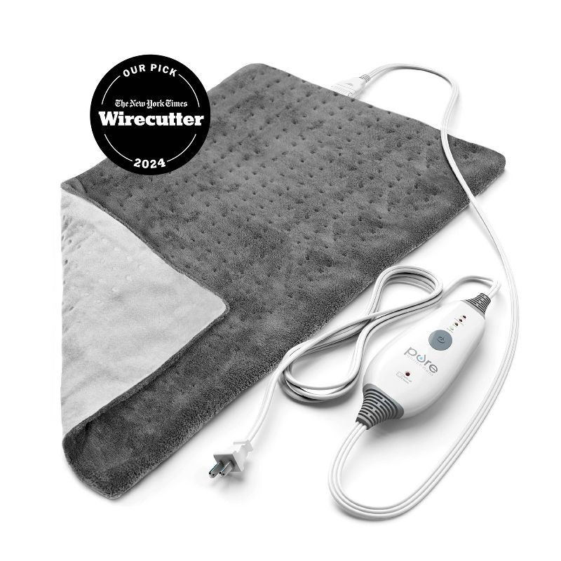 slide 8 of 8, Pure Enrichment PureRelief with 4 Heat Settings and 2hr Auto Shut-off Deluxe Heating Pad - 12" x 24" - Gray, 1 ct