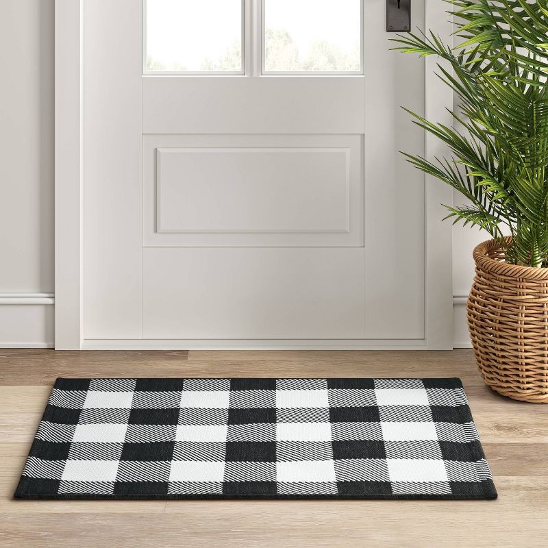 slide 3 of 4, 2'x3' Washable Reversible Scatter Indoor/Outdoor Accent Rug Black/White - Threshold™: Check Pattern, Flat Pile, Machine Washable, 1 ct