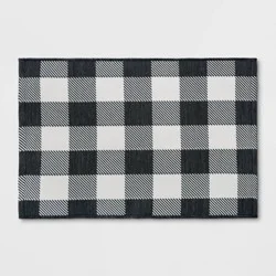 2'x3' Washable Reversible Scatter Indoor/Outdoor Accent Rug Black/White - Threshold™: Check Pattern, Polypropylene, Flat Pile