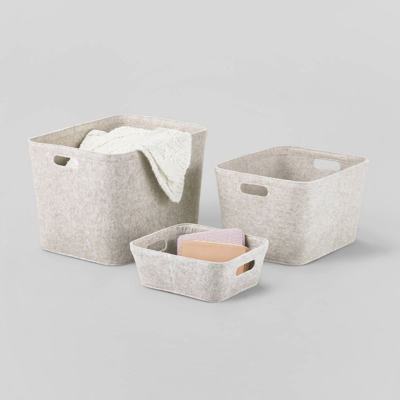 slide 4 of 5, 10.5" x 14" Medium Felt Basket with Stitching Oatmeal - Brightroom™: Modern Storage Bin, Cut-Out Handles, Universal Placement, 1 ct