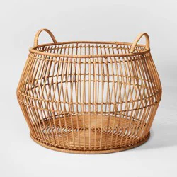 Round Modern Bulging Short Basket Light Stain - Threshold™: Handwoven Rattan Decorative Storage, USDA Organic Certified