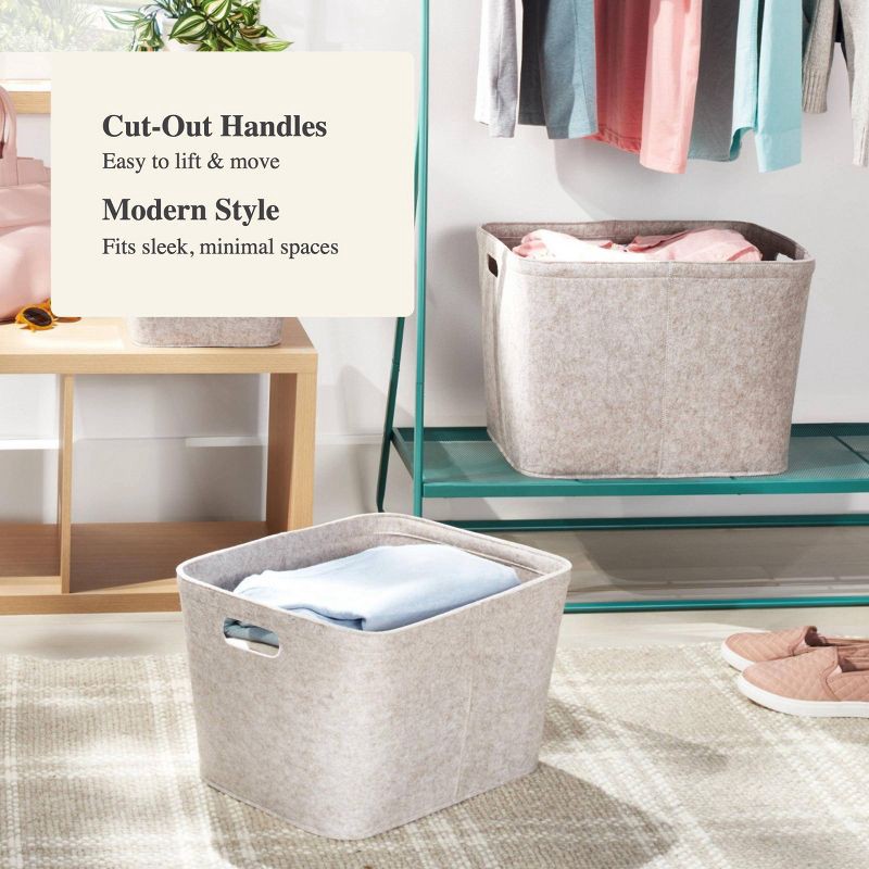 slide 4 of 5, 14" x 15" Large Felt Basket with Stitching Oatmeal - Brightroom™: Modern Storage Bin with Cut-Out Handles, 1 ct