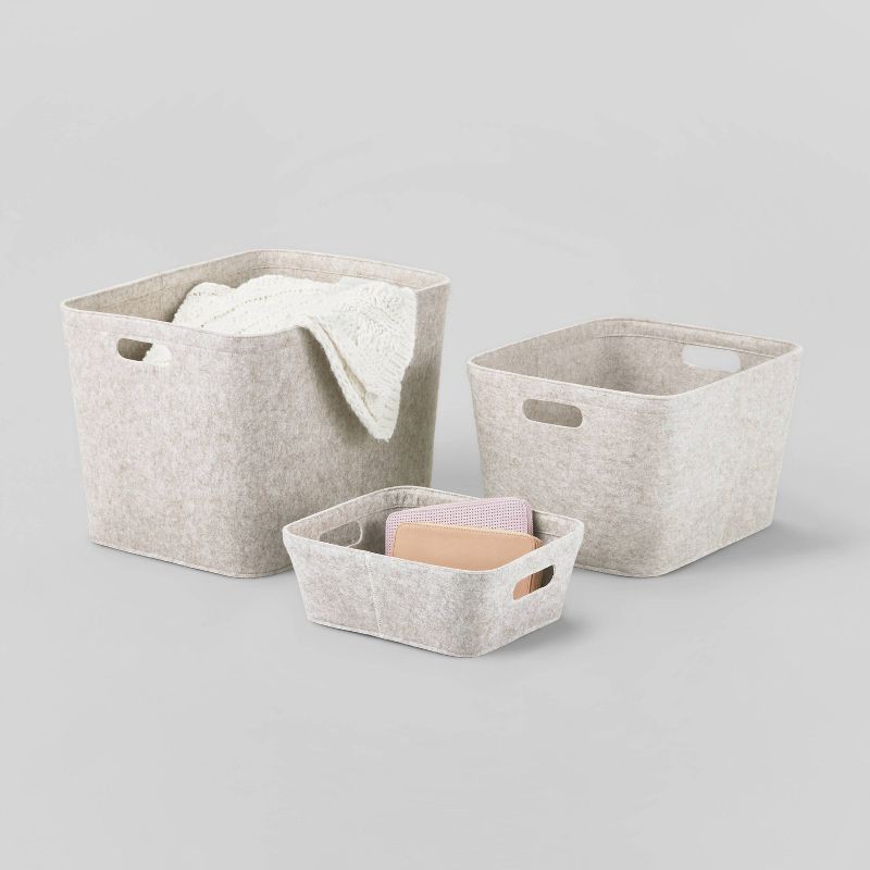 slide 5 of 5, 14" x 15" Large Felt Basket with Stitching Oatmeal - Brightroom™: Modern Storage Bin with Cut-Out Handles, 1 ct