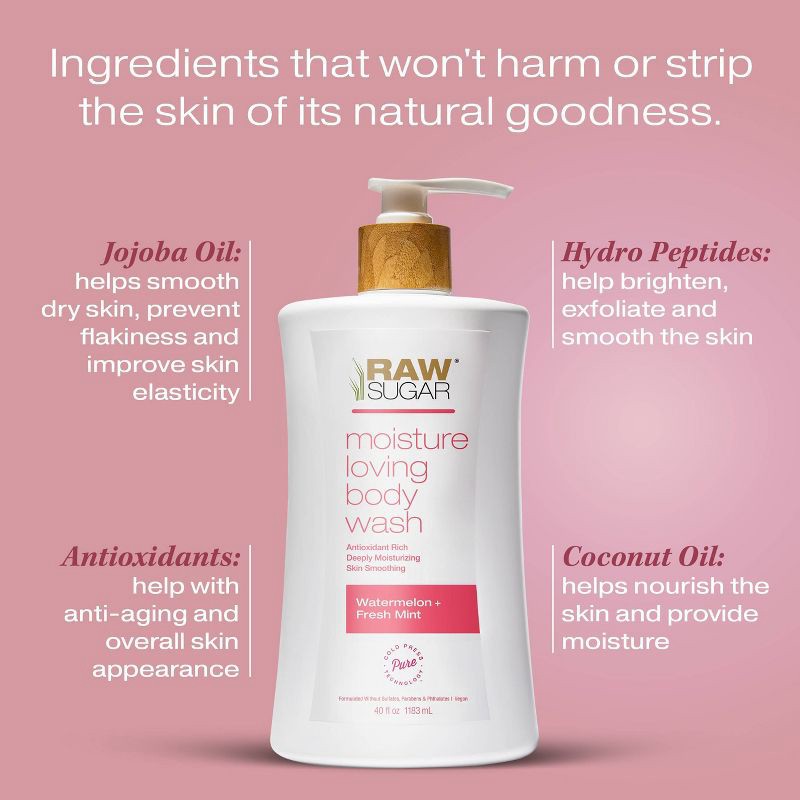 slide 3 of 9, Raw Sugar Moisture Loving Body Wash - Watermelon and Fresh Mint - 40 fl oz, 40 fl oz