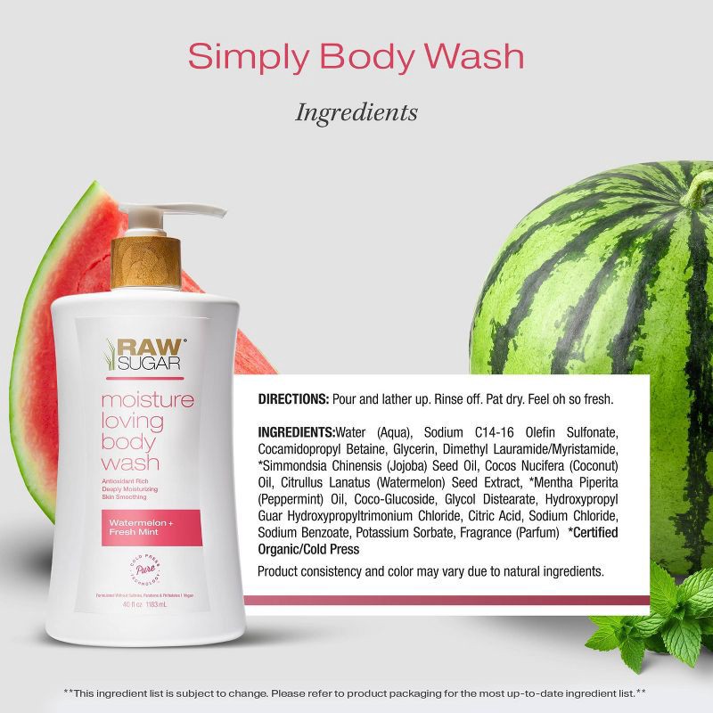 slide 8 of 9, Raw Sugar Moisture Loving Body Wash - Watermelon and Fresh Mint - 40 fl oz, 40 fl oz