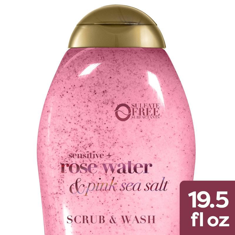 slide 1 of 6, OGX Sensitive + Rose Water & Pink Sea Salt Scrub & Wash - 19.5 fl oz, 19.5 fl oz