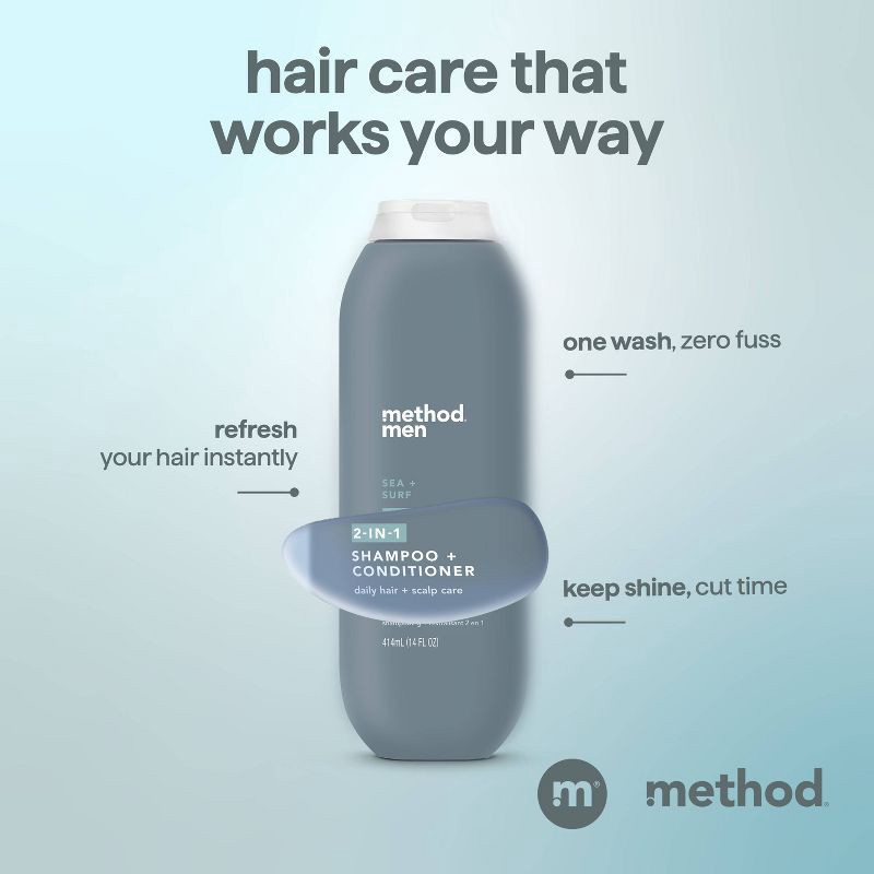 slide 4 of 9, Method Men 2-in-1 Shampoo and Conditioner Sea + Surf - 14 fl oz, 14 fl oz
