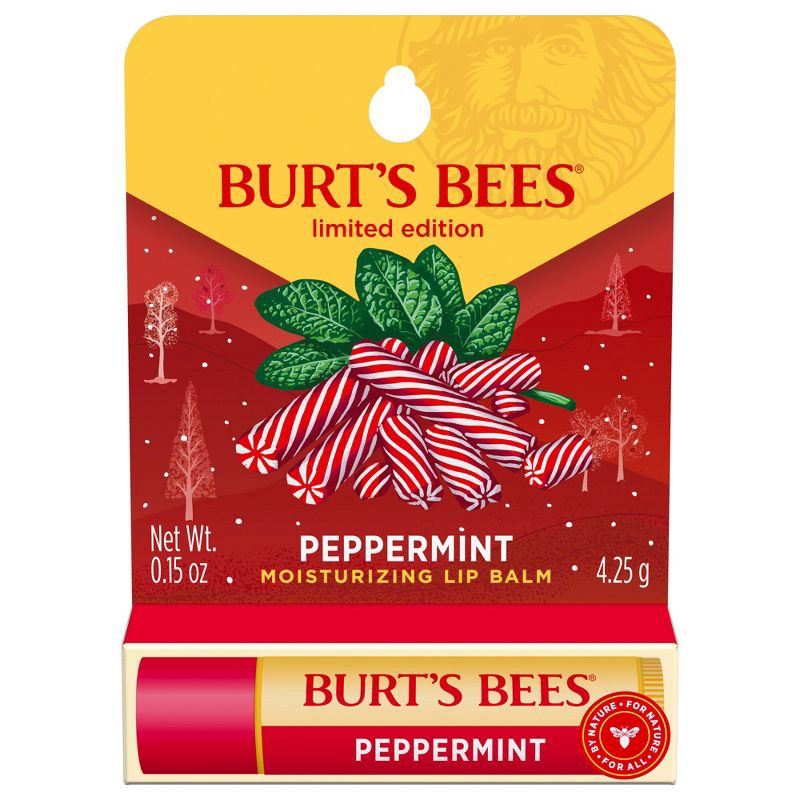 slide 1 of 9, Burt's Bees Holiday Limited Edition Stocking Stuffer Moisturizing Lip Balm - Peppermint - 0.15oz, 0.15 oz