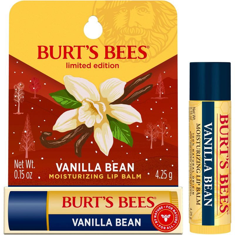 slide 2 of 10, Burt's Bees Holiday Limited Edition Stocking Stuffer Moisturizing Lip Balm - Vanilla Bean - 0.15oz, 0.15 oz