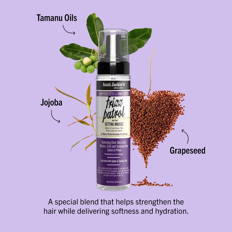slide 4 of 9, Aunt Jackie's Grape Seed Frizz Patrol Setting Mousse - 8.5 fl oz, 8.5 fl oz