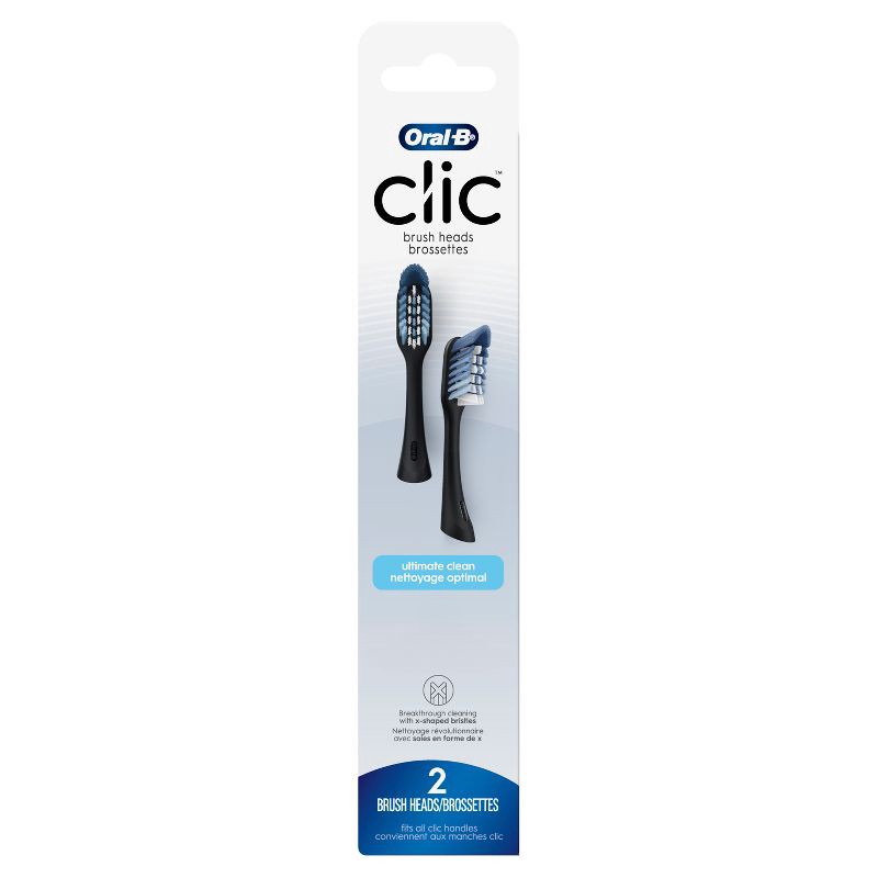 slide 1 of 9, Oral-B Clic Toothbrush Ultimate Clean Replacement Brush Heads, Black - 2ct, 2 ct