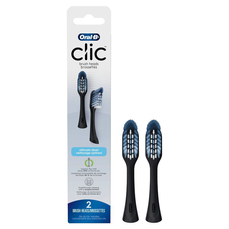 slide 1 of 9, Oral-B Clic Toothbrush Ultimate Clean Replacement Brush Heads, Black - 2ct, 2 ct