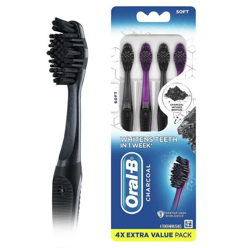 slide 1 of 10, Oral-B Charcoal Toothbrush, Soft - 4ct, 4 ct