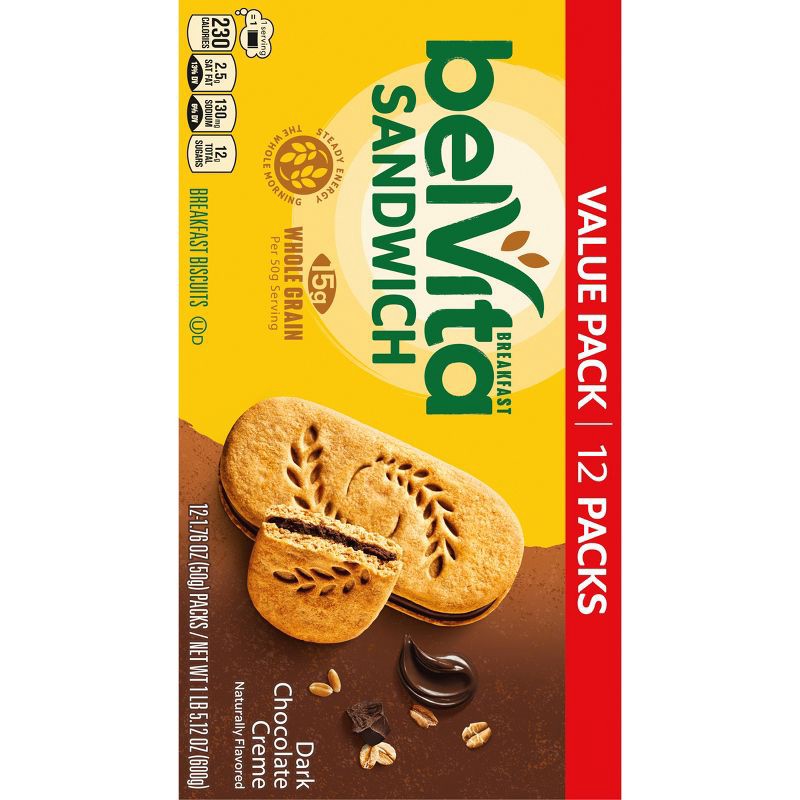 slide 10 of 14, BelVita Breakfast Sandwich Dark Chocolate Creme Breakfast Biscuits Value Pack - 12.12oz/12pk, 12.12 oz, 12 ct