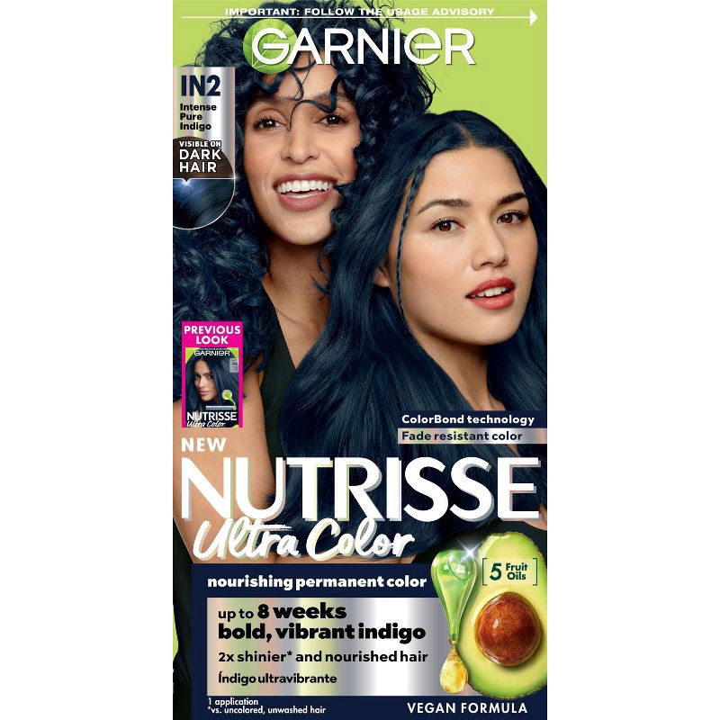 slide 1 of 14, Garnier Nutrisse Ultra Color Nourishing Permanent Hair Color Crème - IN2 Blue Curaçao, 1 ct