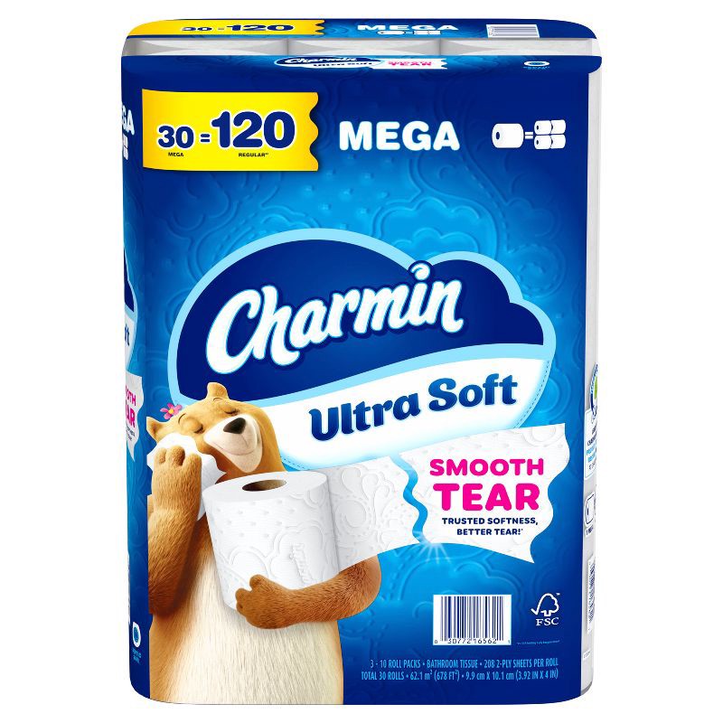slide 14 of 16, Charmin Ultra Soft Toilet Paper - 30 Mega Rolls, 1 ct