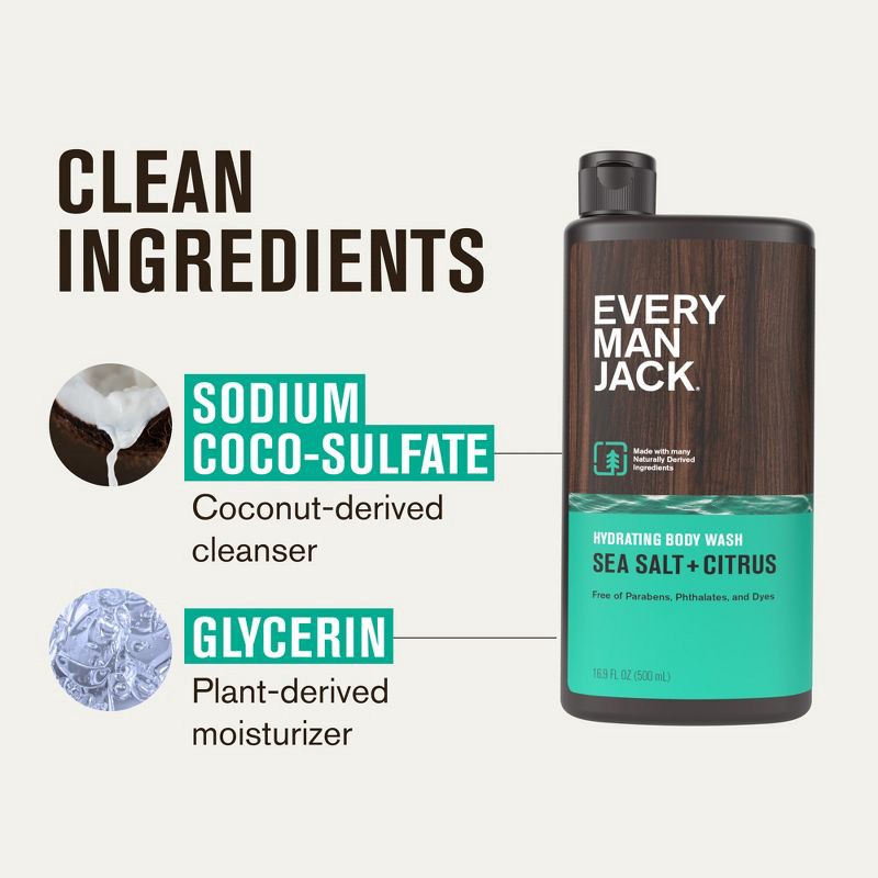 slide 5 of 13, Every Man Jack Sea Salt + Citrus Hydrating Men's Body Wash - 16.9 fl oz, 16.9 fl oz