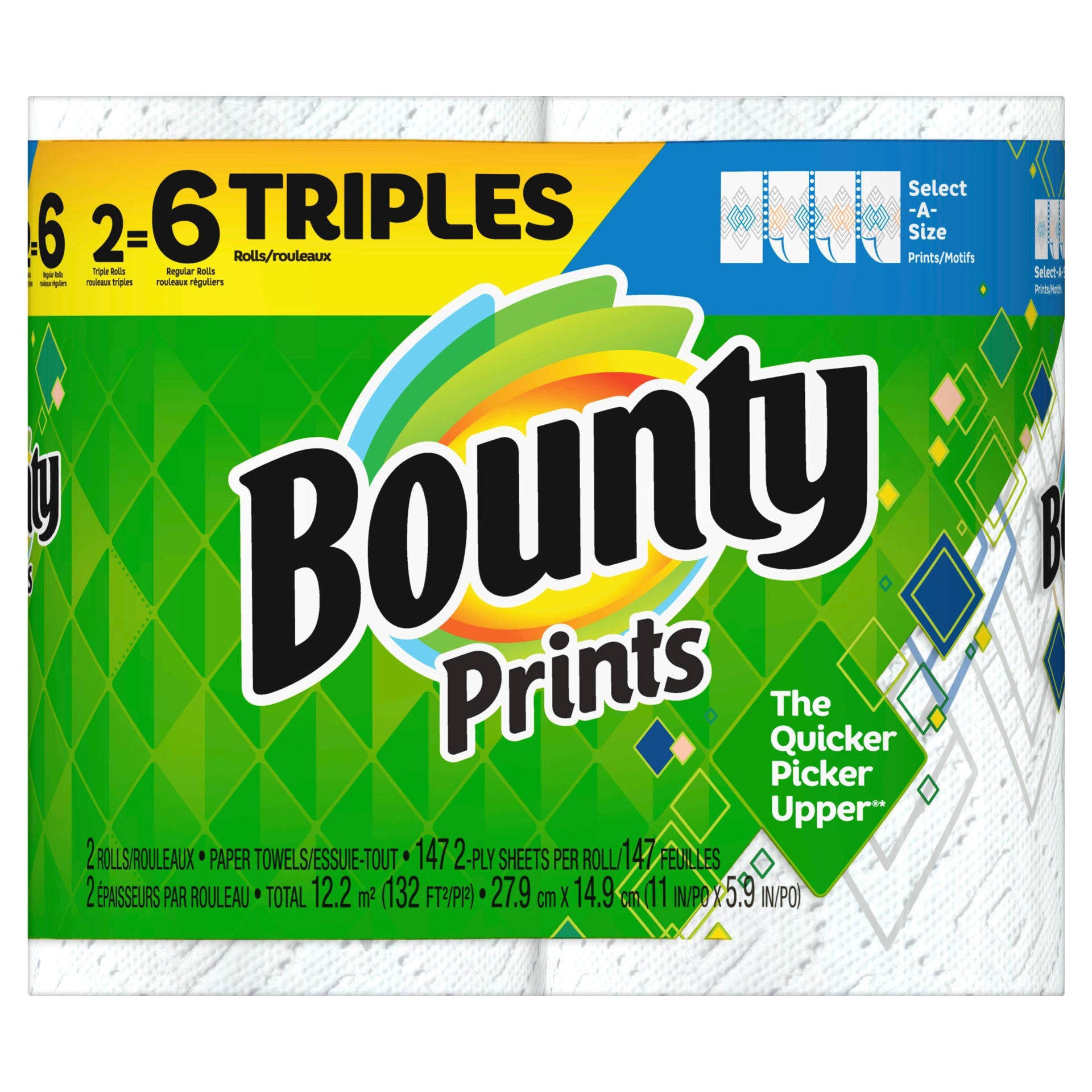 slide 1 of 5, Bounty Prints Select-A-Size Paper Towels - 2 Triple Rolls, 1 ct