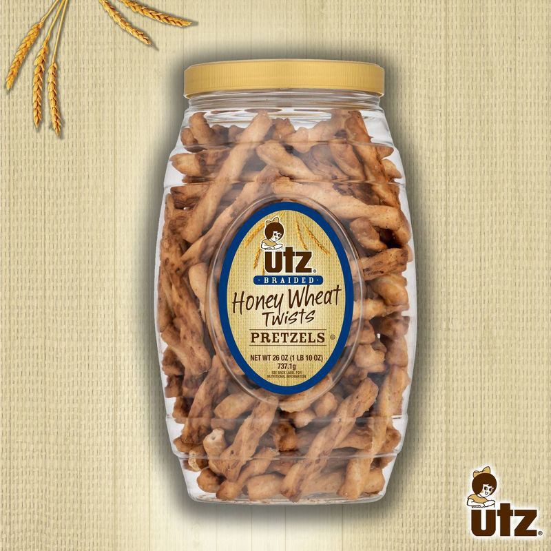 slide 3 of 5, Utz Braided Honey Wheat Twists Pretzels Barrel - 24oz, 24 oz