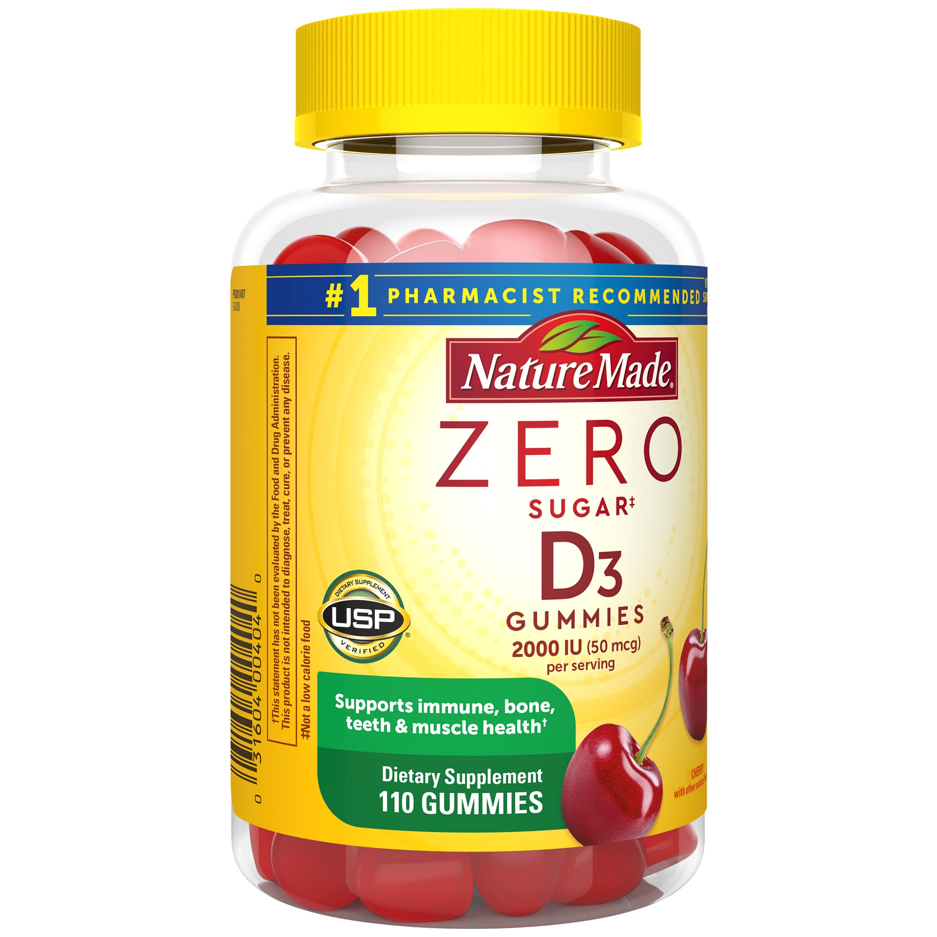 slide 3 of 8, Nature Made Zero Sugar Vitamin D3 Gummies, Sugar Free Gummies, 110 Count, 110 ct